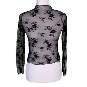 Women’s Mesh Floral Forest Fairy Top Sz XS/S Black Whimsigoth Sheer Renaissance